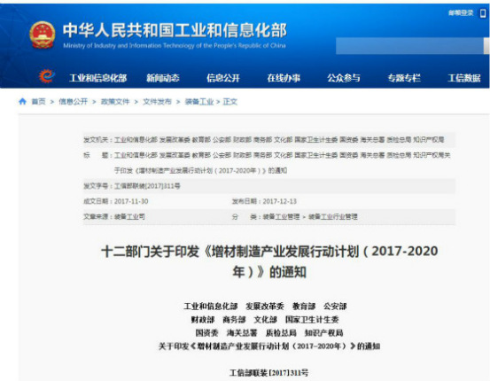 國家發(fā)布《增材制造產(chǎn)業(yè)發(fā)展行動計(jì)劃（2017-2020年）》，再次促進(jìn)3D打印發(fā)(圖1)